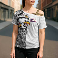 American Samoa Flag Day Cross Shoulder Shirt Tribal Tattoo with Eagle White LT03 - Polynesian Pride