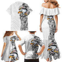 American Samoa Flag Day Family Matching Mermaid Dress and Hawaiian Shirt Tribal Tattoo with Eagle White