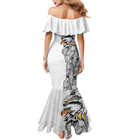 American Samoa Flag Day Family Matching Mermaid Dress and Hawaiian Shirt Tribal Tattoo with Eagle White
