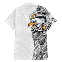 American Samoa Flag Day Family Matching Short Sleeve Bodycon Dress and Hawaiian Shirt Tribal Tattoo with Eagle White