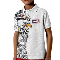 American Samoa Flag Day Kid Polo Shirt Tribal Tattoo with Eagle White LT03 Kid White - Polynesian Pride