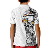 American Samoa Flag Day Kid Polo Shirt Tribal Tattoo with Eagle White LT03 - Polynesian Pride