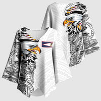 American Samoa Flag Day Kimono Sleeve Blouse Tribal Tattoo with Eagle White LT03 - Polynesian Pride