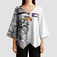 American Samoa Flag Day Kimono Sleeve Blouse Tribal Tattoo with Eagle White LT03 - Polynesian Pride