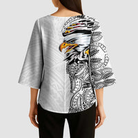 American Samoa Flag Day Kimono Sleeve Blouse Tribal Tattoo with Eagle White LT03 - Polynesian Pride