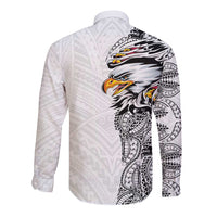 American Samoa Flag Day Long Sleeve Button Shirt Tribal Tattoo with Eagle White LT03 - Polynesian Pride