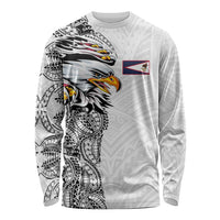 American Samoa Flag Day Long Sleeve Shirt Tribal Tattoo with Eagle White LT03 Unisex White - Polynesian Pride