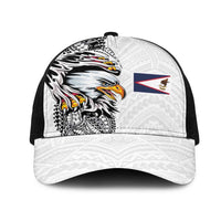 American Samoa Flag Day Mesh Trucker Cap Tribal Tattoo with Eagle White LT03 One Size Black White - Polynesian Pride