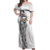 American Samoa Flag Day Off Shoulder Maxi Dress Tribal Tattoo with Eagle White LT03 Women White - Polynesian Pride