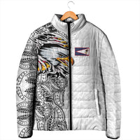 American Samoa Flag Day Padded Jacket Tribal Tattoo with Eagle White LT03 - Polynesian Pride