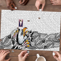 American Samoa Flag Day Puzzle Tribal Tattoo with Eagle White LT03 - Polynesian Pride