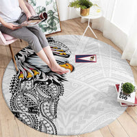 American Samoa Flag Day Round Carpet Tribal Tattoo with Eagle White LT03 - Polynesian Pride