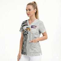 American Samoa Flag Day Scrub Top Tribal Tattoo with Eagle White LT03 - Polynesian Pride
