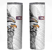 American Samoa Flag Day Skinny Tumbler Tribal Tattoo with Eagle White LT03 White - Polynesian Pride