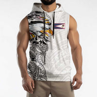 American Samoa Flag Day Sleeveless Hoodie Tribal Tattoo with Eagle White LT03 - Polynesian Pride