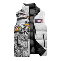 American Samoa Flag Day Sleeveless Puffer Jacket Tribal Tattoo with Eagle White LT03 - Polynesian Pride