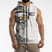 American Samoa Flag Day Sleeveless Zip Hoodie Tribal Tattoo with Eagle White LT03 - Polynesian Pride