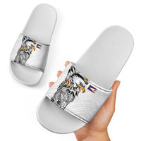 American Samoa Flag Day Slide Sandals Tribal Tattoo with Eagle White LT03 - Polynesian Pride