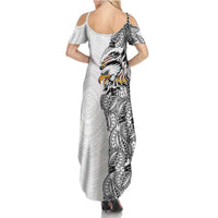 American Samoa Flag Day Summer Maxi Dress Tribal Tattoo with Eagle White LT03 - Polynesian Pride