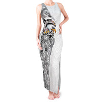 American Samoa Flag Day Tank Maxi Dress Tribal Tattoo with Eagle White LT03 Women White - Polynesian Pride