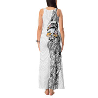 American Samoa Flag Day Tank Maxi Dress Tribal Tattoo with Eagle White LT03 - Polynesian Pride