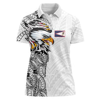 American Samoa Flag Day Women Polo Shirt Tribal Tattoo with Eagle White LT03 Female White - Polynesian Pride