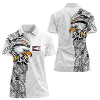 American Samoa Flag Day Women Polo Shirt Tribal Tattoo with Eagle White LT03 - Polynesian Pride