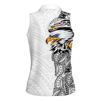 American Samoa Flag Day Women Sleeveless Polo Shirt Tribal Tattoo with Eagle White LT03 - Polynesian Pride