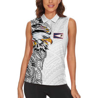 American Samoa Flag Day Women Sleeveless Polo Shirt Tribal Tattoo with Eagle White LT03 - Polynesian Pride