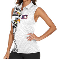 American Samoa Flag Day Women Sleeveless Polo Shirt Tribal Tattoo with Eagle White LT03 - Polynesian Pride