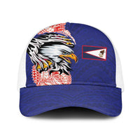 American Samoa Flag Day Baseball Net Cap Tribal Tattoo with Eagle Blue-Red LT03 One Size White Blue - Polynesian Pride