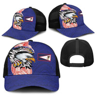 American Samoa Flag Day Baseball Net Cap Tribal Tattoo with Eagle Blue-Red LT03 - Polynesian Pride