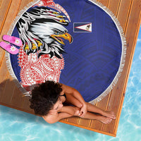 American Samoa Flag Day Beach Blanket Tribal Tattoo with Eagle Blue-Red LT03 - Polynesian Pride