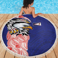 American Samoa Flag Day Beach Blanket Tribal Tattoo with Eagle Blue-Red LT03 - Polynesian Pride