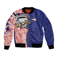 American Samoa Flag Day Bomber Jacket Tribal Tattoo with Eagle Blue-Red LT03 Unisex Blue - Polynesian Pride