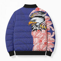 American Samoa Flag Day Bomber Puffer Jacket Tribal Tattoo with Eagle Blue-Red LT03 - Polynesian Pride