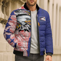 American Samoa Flag Day Bomber Puffer Jacket Tribal Tattoo with Eagle Blue-Red LT03 - Polynesian Pride
