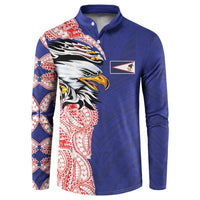 American Samoa Flag Day Button Sweatshirt Tribal Tattoo with Eagle Blue-Red LT03 Blue - Polynesian Pride