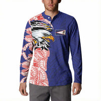 American Samoa Flag Day Button Sweatshirt Tribal Tattoo with Eagle Blue-Red LT03 - Polynesian Pride