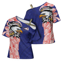 American Samoa Flag Day Cross Shoulder Shirt Tribal Tattoo with Eagle Blue-Red LT03 - Polynesian Pride