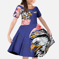 American Samoa Flag Day Family Matching Mermaid Dress and Hawaiian Shirt Tribal Tattoo with Eagle Blue-Red