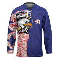 American Samoa Flag Day Hockey Jersey Tribal Tattoo with Eagle Blue-Red LT03 Unisex Blue - Polynesian Pride