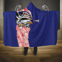 American Samoa Flag Day Hooded Blanket Tribal Tattoo with Eagle Blue-Red LT03 - Polynesian Pride