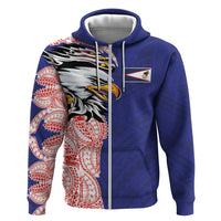 American Samoa Flag Day Hoodie Tribal Tattoo with Eagle Blue-Red LT03 Zip Hoodie Blue - Polynesian Pride