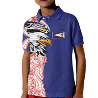 American Samoa Flag Day Kid Polo Shirt Tribal Tattoo with Eagle Blue-Red LT03 Kid Blue - Polynesian Pride