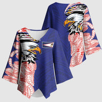 American Samoa Flag Day Kimono Sleeve Blouse Tribal Tattoo with Eagle Blue-Red LT03 - Polynesian Pride