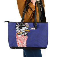 American Samoa Flag Day Leather Tote Bag Tribal Tattoo with Eagle Blue-Red LT03 - Polynesian Pride