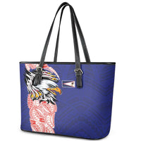American Samoa Flag Day Leather Tote Bag Tribal Tattoo with Eagle Blue-Red LT03 - Polynesian Pride