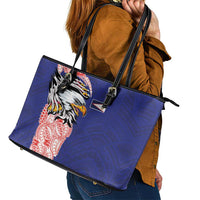 American Samoa Flag Day Leather Tote Bag Tribal Tattoo with Eagle Blue-Red LT03 - Polynesian Pride