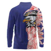 American Samoa Flag Day Long Sleeve Polo Shirt Tribal Tattoo with Eagle Blue-Red LT03 - Polynesian Pride